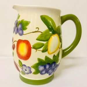 Vintage Nonni's Colorful Hand Painted 10” Ceramic Pitcher With Fruit Design